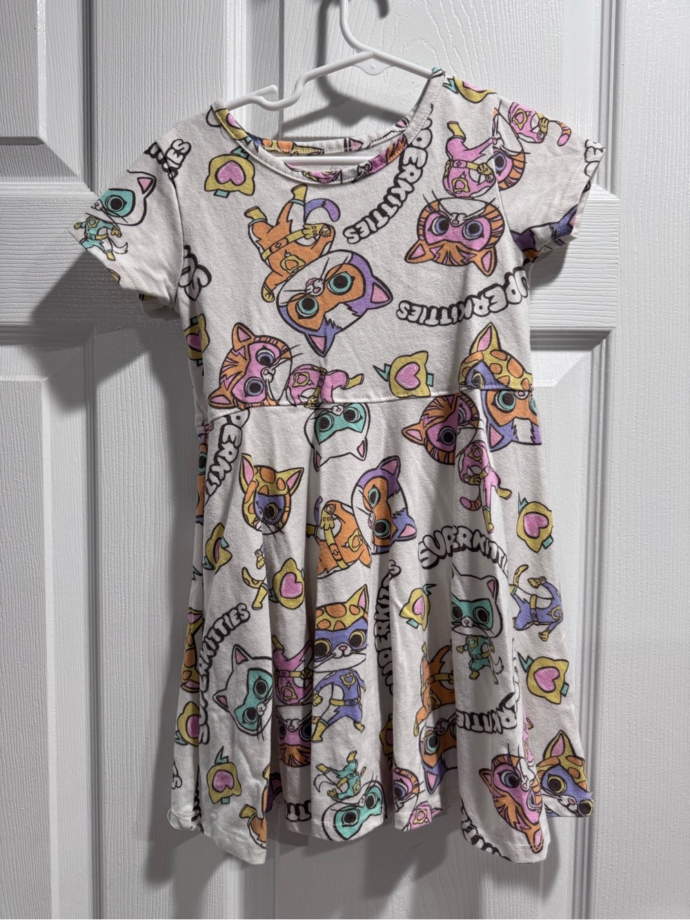 Kids White Character Print Twirl Dress